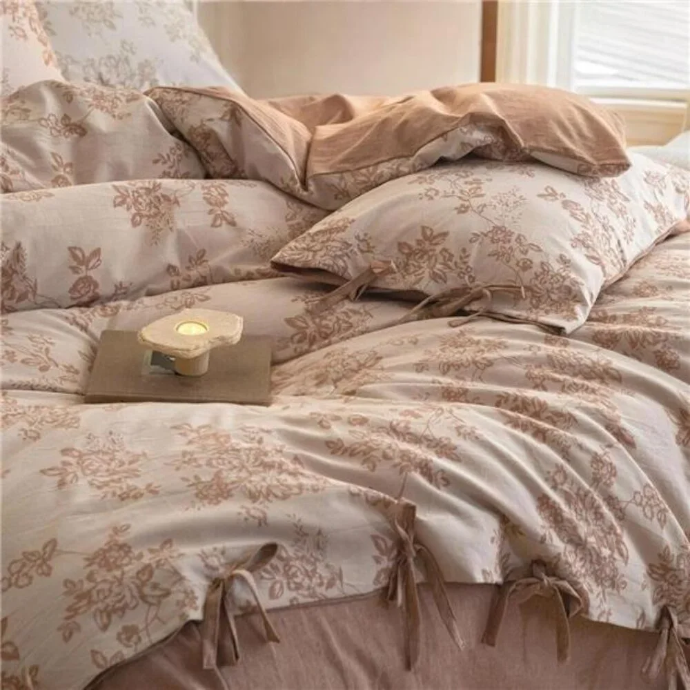 NEW Anthro Pink Floral Jacquard Queen King Linen Cotton Bedding Duvet & Sham Set